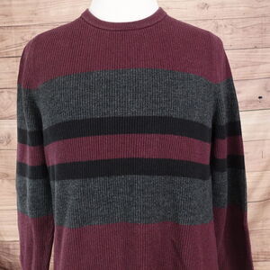 EXPRESS BURGUNDY GREY STRIPED 100% COTTON PULLOVER SWEATER MENS SIZE M MEDIUM